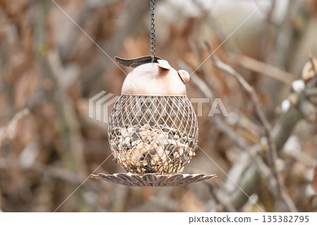 of a hanging bird feeder 135382795