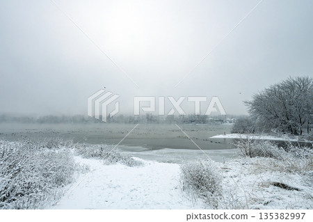 Winter landscape of the Dniester River Winter landscape of the Dniester River 135382997