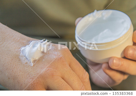 Moisturizing Cream Applied On Hand Moisturizing Cream Applied On Hand 135383368