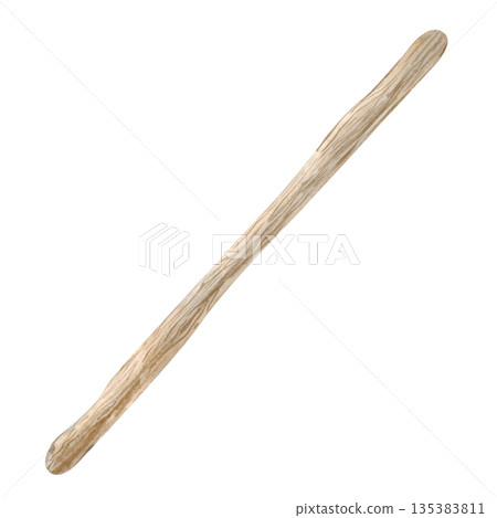 A painted roost for a chicken coop or part of a wooden fence. Watercolor illustration on an isolated background. Realistic clipart of beige thick tree branches. 135383811