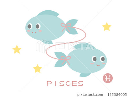 可愛的雙魚座矢量圖 135384005