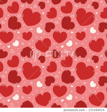 Hearts pattern red and pink. Cute vector seamless background. Illustrated heart shapes symbol of love and Valentines Day February 14 celebration. Romantic pattern design 135384014