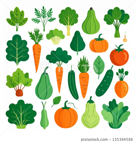 Assorted Fresh Vegetables with Various Shapes and Bright Colors on White Background 135384588