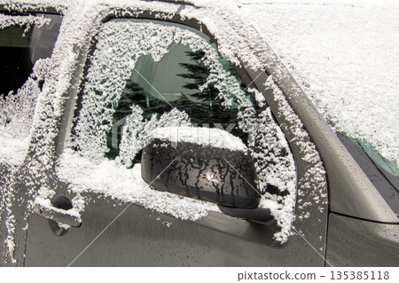 Screens of a car covered with snow 135385118