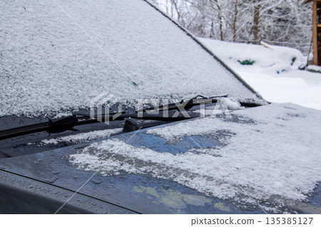 Screens of a car covered with snow 135385127