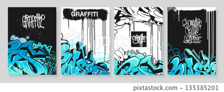 Abstract graffiti poster featuring vibrant tags, paint splatters, scribbles, and throw-up elements. A collection of street art backgrounds and artistic covers in hand-drawn graffiti style. Abstract graffiti poster featuring vibrant tags, paint splatters, scribbles, and throw-up elements. A collection of street art backgrounds and artistic covers in hand-drawn graffiti style. 135385201