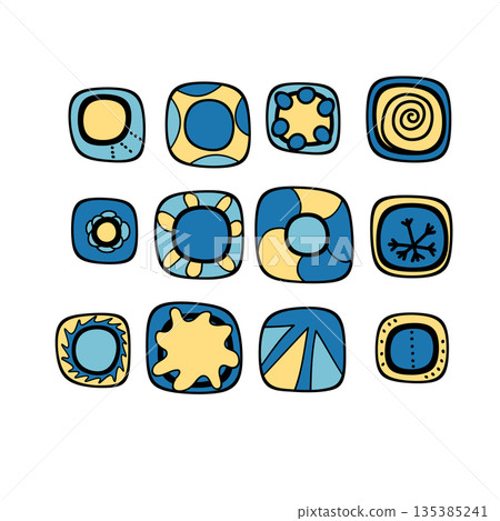 Geometric aboriginal art icon. Ethnic tribal rounded ornament. Afican, australian motiph. Dots painting. Vector illustration, template design for cloth, card, fabric 135385241