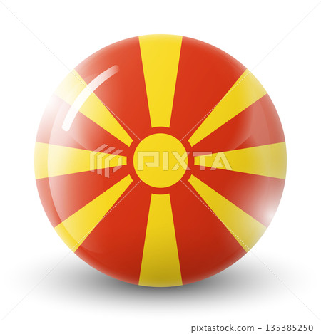 Glass light ball with flag of Macedonia. Round sphere, template icon. Macedonian national symbol. Glossy realistic ball, 3D abstract vector illustration. Big bubble Glass light ball with flag of Macedonia. Round sphere, template icon. Macedonian national symbol. Glossy realistic ball, 3D abstract vector illustration. Big bubble 135385250