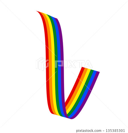 Flag LGBT ribbon icon, badge or button. Template design, vector illustration. Love wins. LGBT symbol in rainbow colors. Gay pride silk textile background 135385301