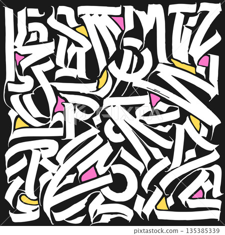 Abstract brush strokes pattern featuring vibrant accents in elegant handwritten calligraphy lettering style Abstract brush strokes pattern featuring vibrant accents in elegant handwritten calligraphy lettering style 135385339
