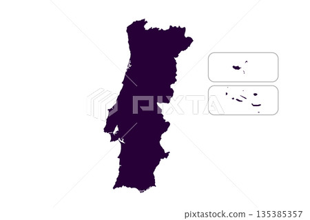 Map of Portugal, sign silhouette. World Map Globe. Vector Illustration isolated on transparent background. Europe continent 135385357