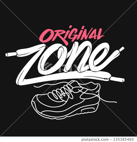 Shoelace emblem Original Zone with sneaker line illustration. Vector design for sneaker store logo or t shirt print Shoelace emblem Original Zone with sneaker line illustration. Vector design for sneaker store logo or t shirt print 135385493
