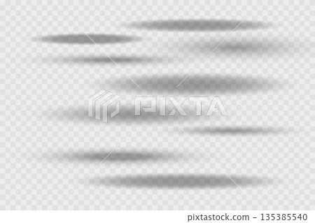 Different realistic round shadow, soft shapes on transparent background. Gray circular and ellipse shadows set. Vector illustration Different realistic round shadow, soft shapes on transparent background. Gray circular and ellipse shadows set. Vector illustration 135385540