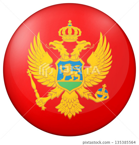 Glass light ball with flag of Montenegro. Round sphere, template icon. Montenegrin national symbol. Glossy realistic ball, 3D abstract vector illustration. Big bubble 135385564