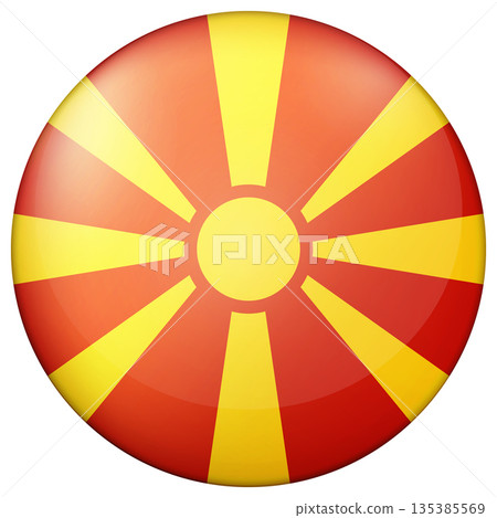 Glass light ball with flag of Macedonia. Round sphere, template icon. Macedonian national symbol. Glossy realistic ball, 3D abstract vector illustration. Big bubble 135385569