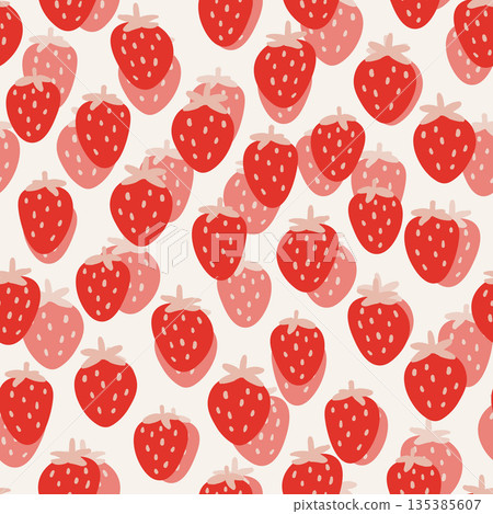 Seamless pattern with strawberry on color background. Natural delicious fresh ripe tasty fruit. Vector illustration for print, fabric, textile, banner, other design. Food concept Seamless pattern with strawberry on color background. Natural delicious fresh ripe tasty fruit. Vector illustration for print, fabric, textile, banner, other design. Food concept 135385607