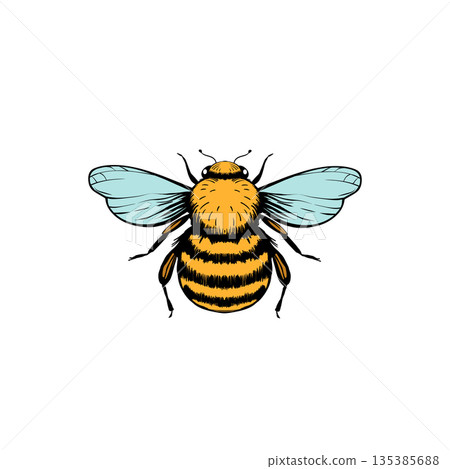 Cartoon bee mascot. A small bees flies. Wasp collection. Vector characters. Incest icon. Template design for invitation, cards. Doodle style 135385688