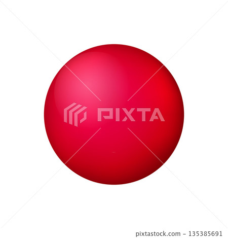 Glass red ball or precious pearl. Glossy realistic ball, 3D abstract vector illustration highlighted on a white background. Big metal bubble with shadow 135385691
