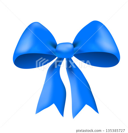 Blue gift bow, flat ribbons isolated on white background. Ribbon banner vector illustration. Holiday lace 135385727