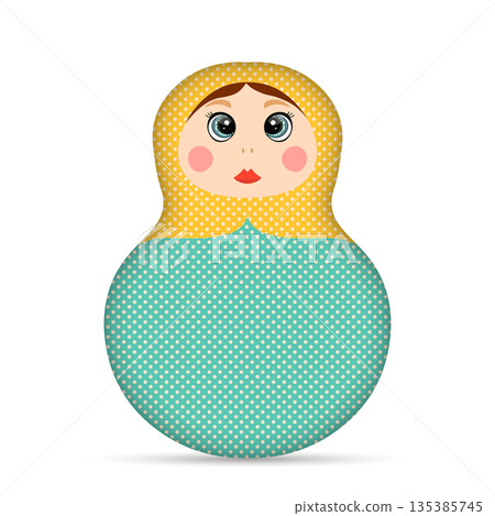 Russian Matryoshka. Traditional Russian folklore dolls with big eyes and lips. Babushka doll with hohloma, traditional painted floral pattern. Hand drawn vector illustration 135385745