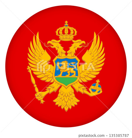 Glass light ball with flag of Montenegro. Round sphere, template icon. Montenegrin national symbol. Glossy realistic ball, 3D abstract vector illustration. Big bubble Glass light ball with flag of Montenegro. Round sphere, template icon. Montenegrin national symbol. Glossy realistic ball, 3D abstract vector illustration. Big bubble 135385787