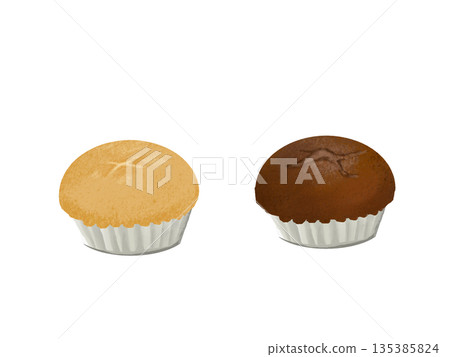 Hand-drawn watercolor illustration of a row of simple muffins Hand-drawn watercolor illustration of a row of simple muffins 135385824
