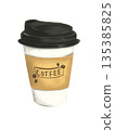 手繪插圖，一杯外帶熱咖啡 135385825