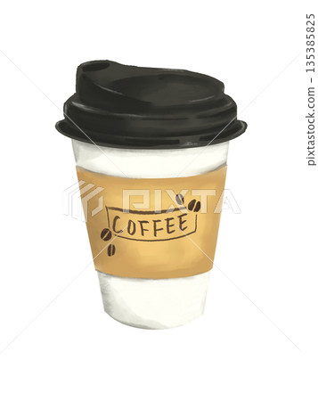 手繪插圖，一杯外帶熱咖啡 135385825