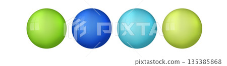 Set with glass colorful balls. Glossy realistic ball, 3D abstract vector illustration highlighted on a white background. Big metal bubble with shadow 135385868