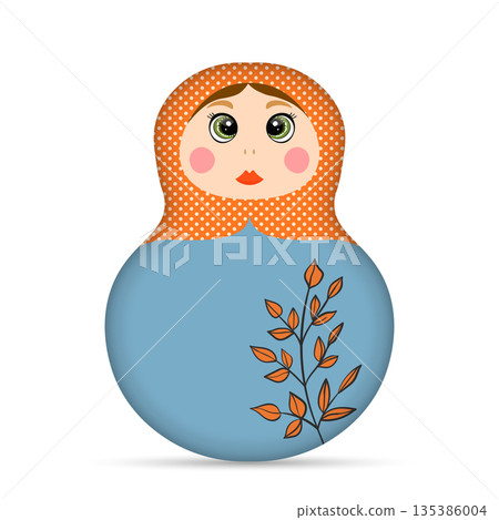 Russian Matryoshka. Traditional Russian folklore dolls with big eyes and lips. Babushka doll with hohloma, traditional painted floral pattern. Hand drawn vector illustration Russian Matryoshka. Traditional Russian folklore dolls with big eyes and lips. Babushka doll with hohloma, traditional painted floral pattern. Hand drawn vector illustration 135386004