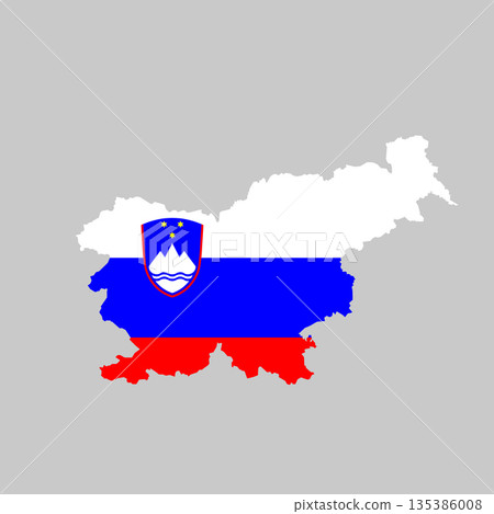 Map of Slovenia with flag, sign silhouette. World Map Globe. Slovenian national symbol in official colors. Template icon. Vector Illustration isolated on white background. Europe continent Map of Slovenia with flag, sign silhouette. World Map Globe. Slovenian national symbol in official colors. Template icon. Vector Illustration isolated on white background. Europe continent 135386008
