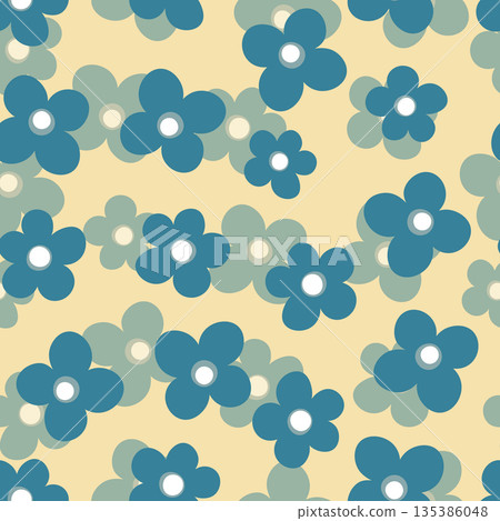 Seamless blooming floral pattern based on hand drawn art ornaments. Colorful flowers on color background. Vector illustration. Simple minimalistic pattern for fabric, textile 135386048