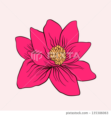 Isolated flower with leaves. Floral hand drawn art ornament. Doodle style. Vector illustration. Simple minimalistic nature element Isolated flower with leaves. Floral hand drawn art ornament. Doodle style. Vector illustration. Simple minimalistic nature element 135386063
