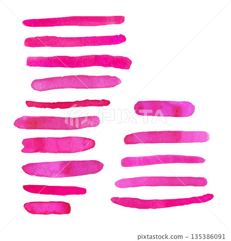 Pink watercolor brush strokes. Abstract grunge color paint textures. Banner art collection. Multicolored aquarelle stains border template Pink watercolor brush strokes. Abstract grunge color paint textures. Banner art collection. Multicolored aquarelle stains border template 135386091