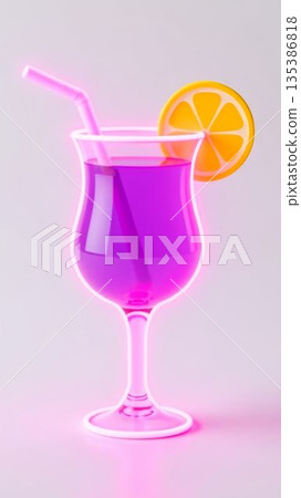 Bright purple drink with lemon slice in stylish glass on neutral background during a summer gathering 135386818