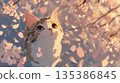 盛開的櫻花和一隻貓 135386845