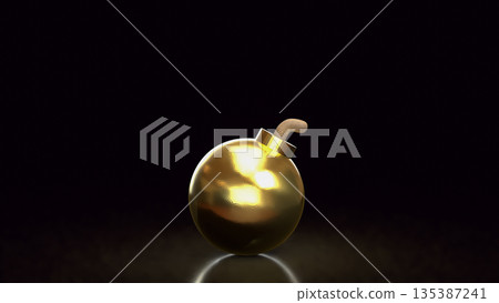 Golden Bomb Symbolizing Hidden Risk and Explosive Financial Crisis Concept 3d render. 135387241