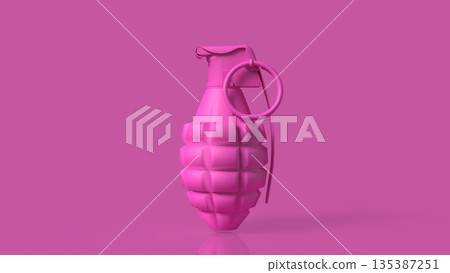 Pink Hand Grenade on Minimal Background Concept of Pop Art Danger 3d render. Pink Hand Grenade on Minimal Background Concept of Pop Art Danger 3d render. 135387251