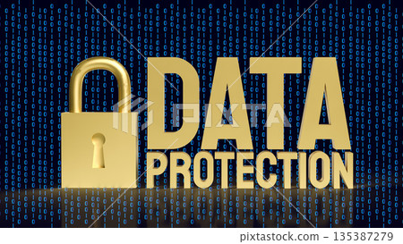 Golden Data Protection Padlock for Digital Cybersecurity Concept 3d render. 135387279