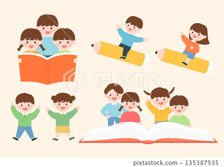 Vector illustrations of cute children. Vector illustrations of cute children. 135387535