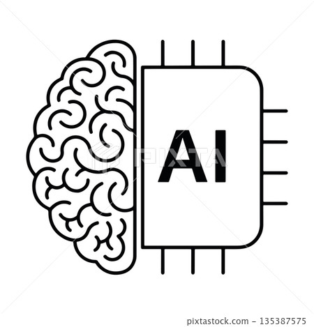 Artificial Intelligence Concept. Human Brain and AI Microchip Fusion for Machine Learning, Neural Networks, and Future Technology. 135387575