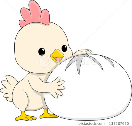 Cute Chick Hugging Chicken Bao Food Logo Illustration 135387620