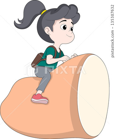 Fantasy School Child Riding Bread To School Illustration 135387632