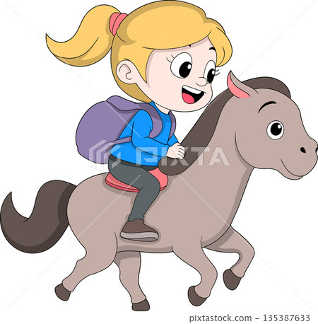 Fantasy School Child Riding Horse On Way To School 135387633