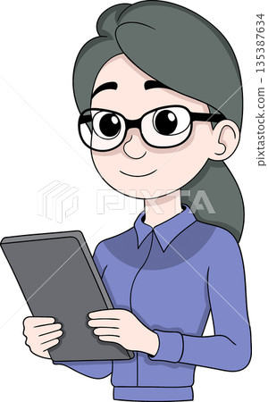 Female Assistant Holding Tablet Professional Office Illustration Female Assistant Holding Tablet Professional Office Illustration 135387634