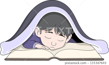 Tired Child Sleeping On Book Before School Exam Tired Child Sleeping On Book Before School Exam 135387643