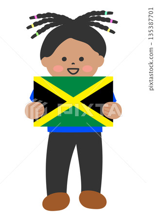 Child holding the Jamaican flag in both hands 135387701
