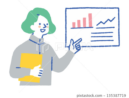 A woman wearing work clothes explaining data_Color 135387719