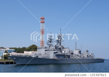 The destroyer Takanami and minesweeper tender Uraga anchored at Nagaura Port 135387821