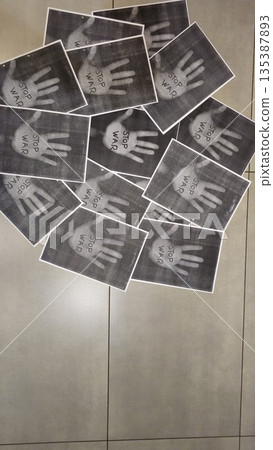 Activism Against War: Black and White Hand Prints Activism Against War: Black and White Hand Prints 135387893